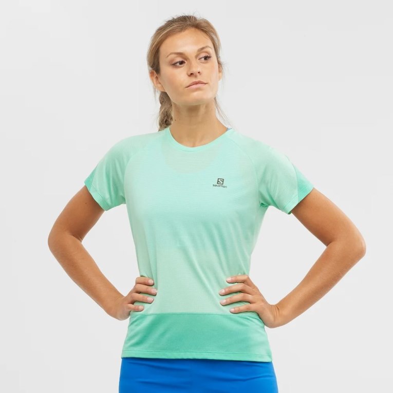 Turquoise Salomon Cross Run Short Sleeve Women\'s T-Shirts | PH 05792W